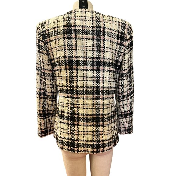 Vintage Herve Benard Collection Plaid Tweed Jacket Pink Black Cream Wool Blazer - Picture 4 of 6